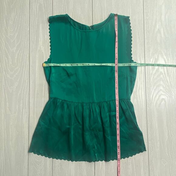 Madewell Women's Emerald Green Scalloped Edge Peplum Silk Blouse Size Small NEW - Picture 7 of 10